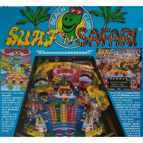 Surf N Safari Pinball FLYER 1991 Original Unused Artwork Theme Park Waterpark - Picture 3 of 4